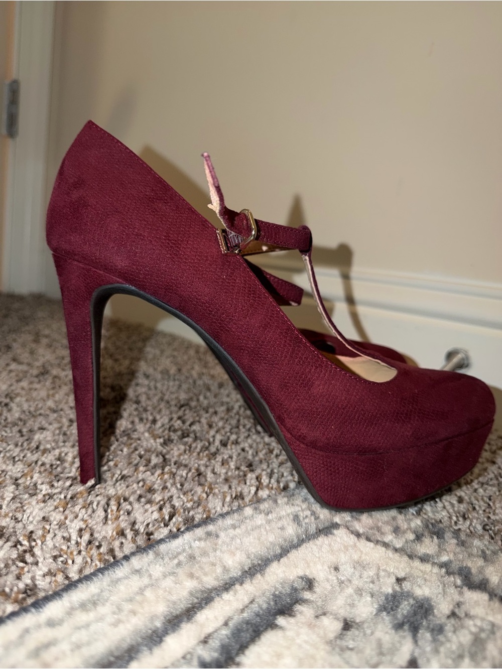 Gianni Bini Burgundy Cross-Strap Mary Jane Heels - Picture 7 of 7